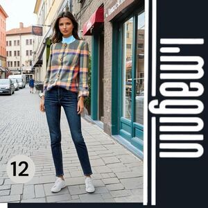 Vintage l.Magnin Women's Tartan Plaid Checked Tweed Jacket Multi-Color Size 12